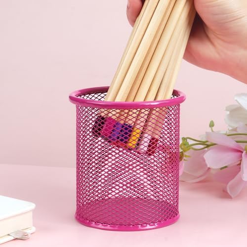 Tamaki Pen Holder Cup for Desk, Wire Mesh Pencil Cup Holder, Pink