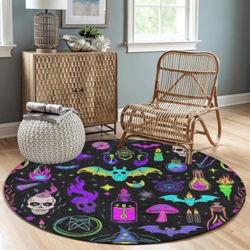 Large Round Area Rug Home Decor Modern Bathroom Rug Kitchen Office Circle Rug for Living Room Sofa Circle Cute Mat Halloween Goth Witchy Witch