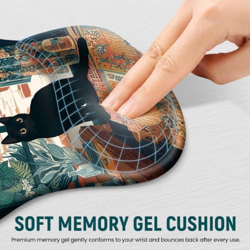Ergonomic Mouse Pad with Wrist Rest, Gel Wrist Support, Cozy Cat