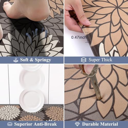 HEBE Anti Fatigue Kitchen Rugs Set of 2, Cushioned Kitchen Mats for Floor