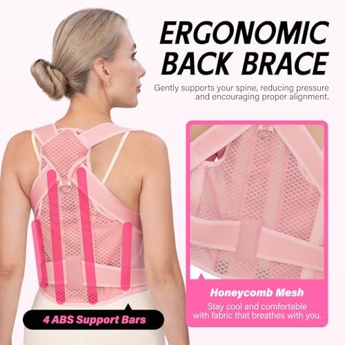 Back Brace Posture Corrector for Women & Men, Adjustable Full Back Support, Shoulder Straightener for Upper & Lower Back Pain Relief-Scoliosis, Hunchback, Waist Trainer (Small, Pink)