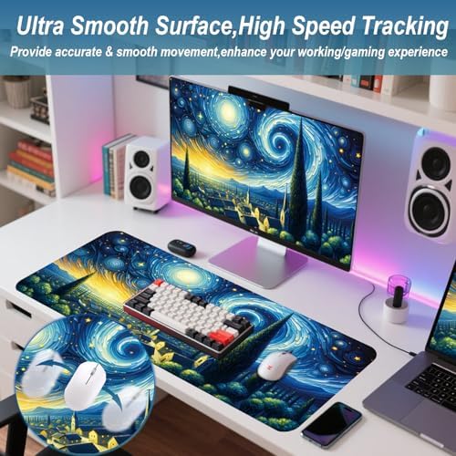 Gaming Mouse Pad 31.5x11.8 inch XL Large Extended Mouse Pad, Big Mousepad Desk Mat for Computer with Non-Slip Rubber Base and Stitched Edge-Blue Galaxy