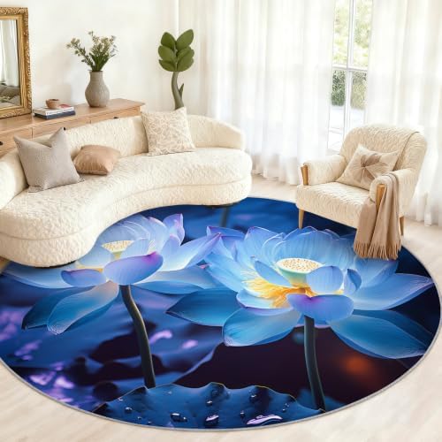 Lotus Round Area Rug - 6.6ft 3D Floral Round Rug for Living Room, Dreamy Floral Circle Rugs Soft Non-Slip Carpet for Bedroom Kiks Room Dining Table Decor Mat