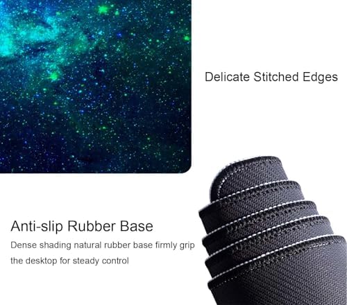 Desk Mat Blue Green Stars Nebulae Large Keyboard Mouse Pad for Laptop PC Setup Desk Cover Protector Desk DéCor for Office Home Work Gaming 31.5" X 11.8" Stitched Edge Non-Slip Design