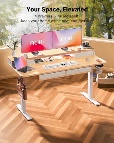 FiCiHi 55x24 Inch Electric Standing Desk, 4 Drawers, Adjustable Height Desk