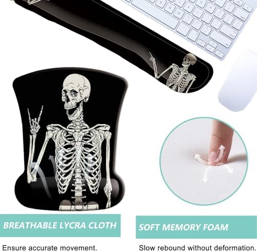Keyboard Wrist Rest Pad Mouse Pad with Wrist Support Set of 3, Gaming Mousepad with Non-Slip Rubber Base, Ergonomic Memory Foam Mouse Cushion Support for Home Office Laptop Computer, Human Skeleton
