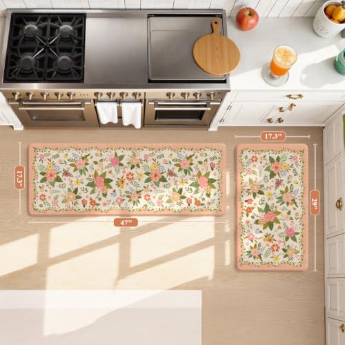 KIMODE Anti Fatigue Kitchen Mats, Padded Kitchen Floor Mats 17"x47"+17"x29"