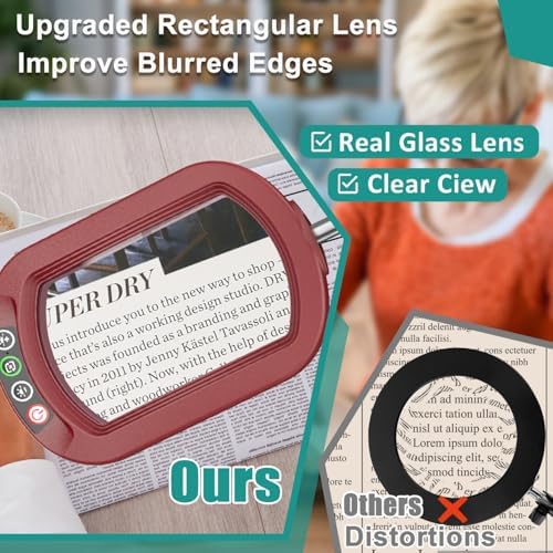 IVMAIE 12X Rectangle Magnifying Glass with Light, 5 Color Modes Stepless Dimmable Magnifier with Stand, LED Lighted Clamp Desk Lamp with Swing Arm, Hands Free for Reading Painting Close Work - Red