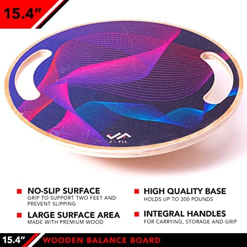 JFIT Balance Board, 15.4” – 360° Rotation, for Balance, Coordination, Posture - Large, Wooden Wobble Boards with 18° Tilting Angle for Workouts - Premium Core Trainer Equipment