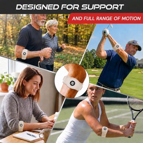 Sleeve Stars Tennis Elbow Brace for Men & Women, Fits 9"-23" (Pair/Beige)