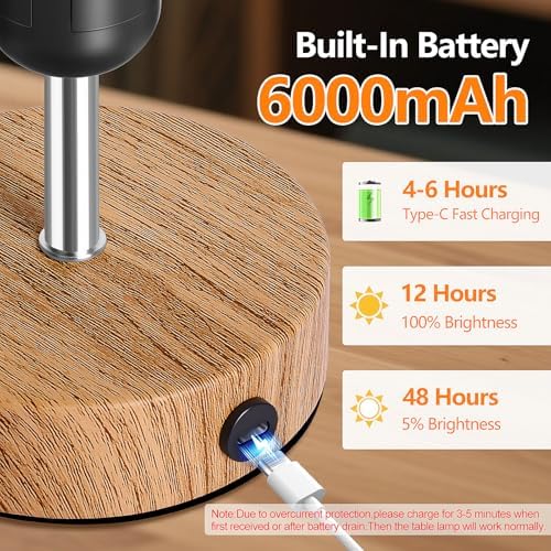 TOBUSA Rechargeable Cordless Table Lamp, 6000mAh Battery Operated