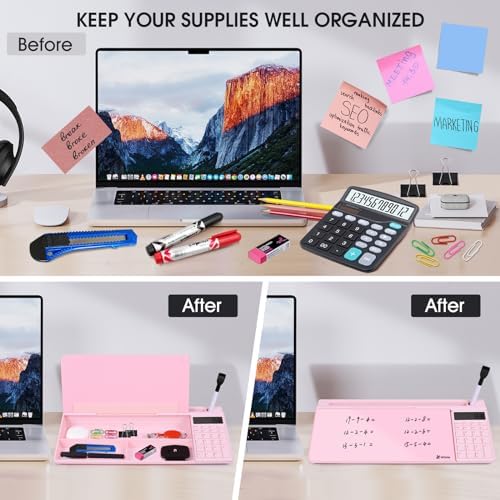Varhomax Glass Desk Whiteboard Pink with Calculator