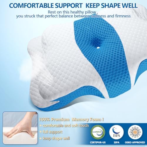 CHxxy Cervical Neck Pillow for Pain Relief Sleeping, Memory Foam Pillows