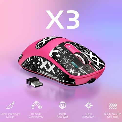 ATTACK SHARK X3 49g Lightweight Wireless Gaming Mouse, Berry&Tape