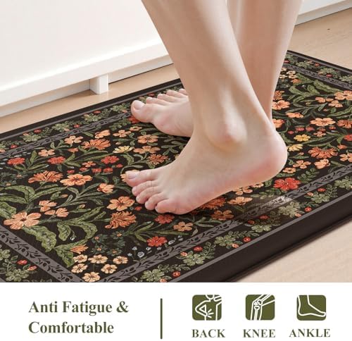 Collive Kitchen Mats for Floor, Black Cushioned Anti Fatigue Rug Sets
