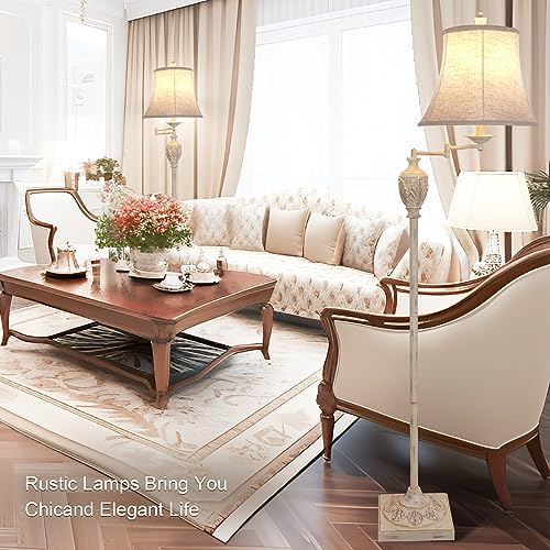 Traditional Floor Lamp with 350° Swing Arm, 3 Color Temperatures,White Wash