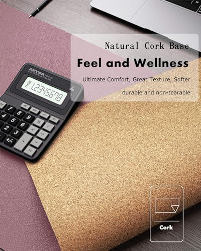 YSAGi Double-Sided Desk Pad, Leather Desk Mat, Eco Cork Desk Pad Protector, Large Mouse Pad for Desk, Waterproof Desk Blotter Pad, Desk Writing Pad for Office Work&Home(23.6"x13.7",Cork+Dark Pink)