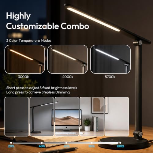 LED Desk Lamp for Home Office,Eye-Caring 9W Touch Desk Light, Black