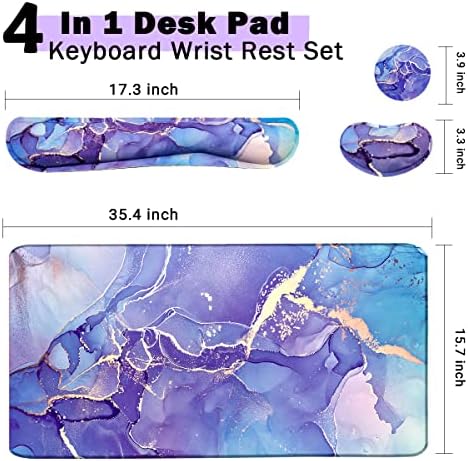 Large Mouse Pad and Keyboard Wrist Rest, Desk Pad for Keyboard and Mouse, 4-in-1 Large Gaming Mouse Pad with Wrist Support - Purple Marble