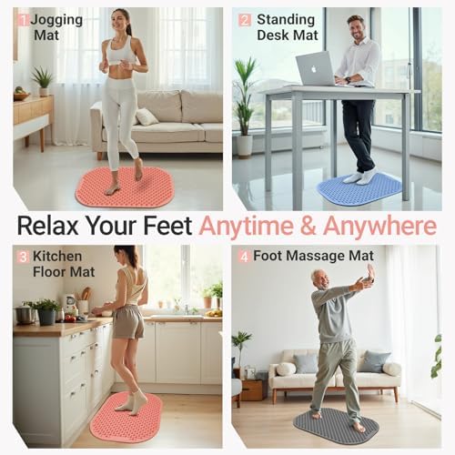 Upgrade Silicone Foot Massager Mat, Large Reflexology Mat for Feet Relaxation, Portable Foot Acupressure Mat with Dual-Side Usage, Foldable Standing Desk Mat for Pain, Fatigue Relief(Pink-L)