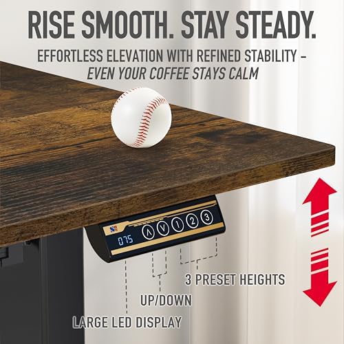 SHW 48-Inch Electric Height Adjustable Standing Desk w/Drawer, Rustic Brown