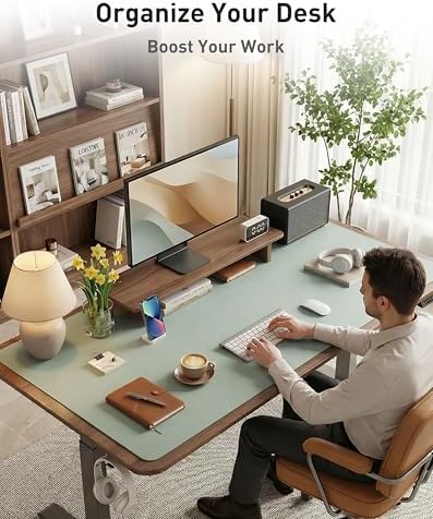 Aothia Faux Leather Desk Mat - Large Mouse Pad, Non-Slip PU Leather Blotter, Waterproof Writing Surface for Office and Home (Light Blue, 63" x 24")