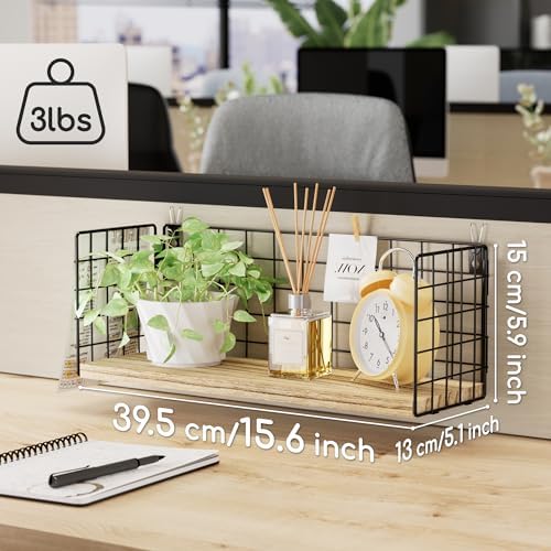 Floating Cubicle Shelf with Hooks, Paulownia Wood Desktop Organizer for Office Cubicle Decor, Desk Shelf for Top of Desk & Cute Cubicle Accessories for Work