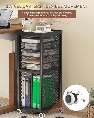 Rolling File Cart with 4 Dividers, Mobile File Cabinet with Wheels