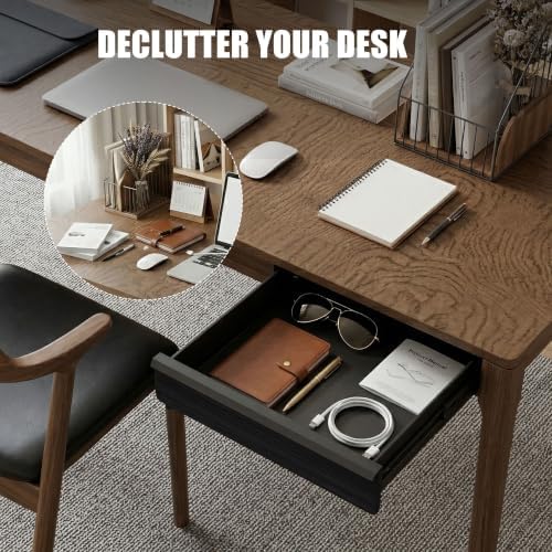 Under Desk Drawer, Black Solid Wood Panel – Sturdy Ball Bearing Slides, Easy Under-Desk Mount, Integrated Handle, Desktop Organizer for Office & Home Workstation