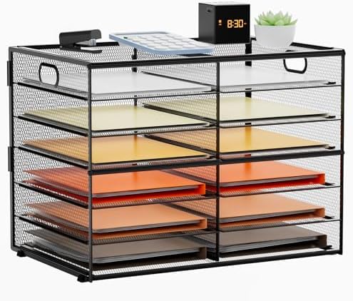 Marbrasse 7 Tier Desktop Literature Organizer, Mesh Paper Organizer Desk Organizers, File Sorter Mail Center Paper Storage Cabinet Classroom Keepers Mailbox for Office Home School, Black