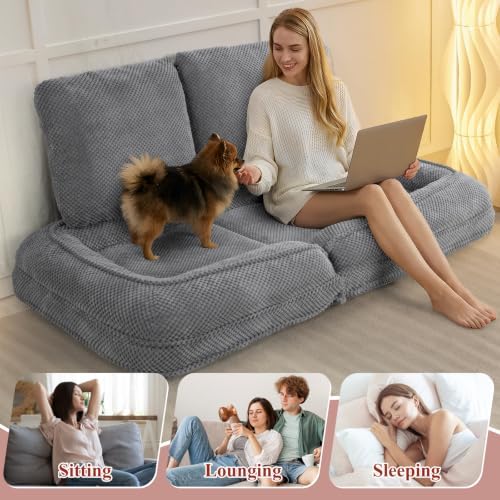 Human Dog Bed, Lazy Sofa Couch, Plush Floor Gaming Chair,5 Adjustable Position, sit, Sleep, fold, Suit to Put in Bedroom, Living Room,Space Saving Design (Gray)