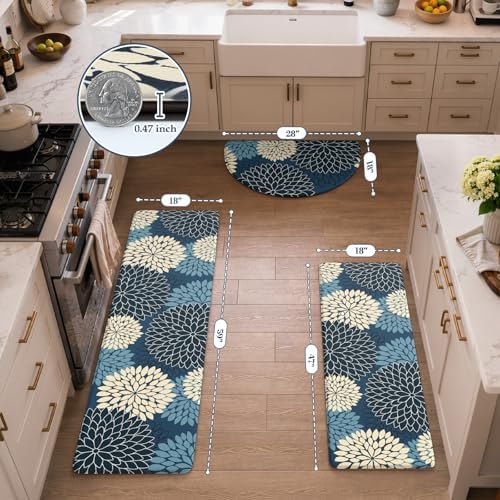 KIMODE Half Circle Anti Fatigue Mats for Kitchen Floor Rug Sets of 3