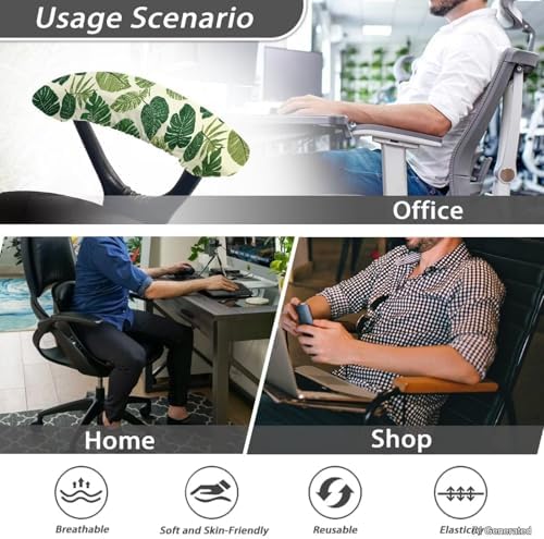 Monstera Leaves Print Chair Armrest Slipcovers, 2Pcs Office Chair Arm Pad Covers, Skin Friendly Stretchy Office Chair Armrest Covers