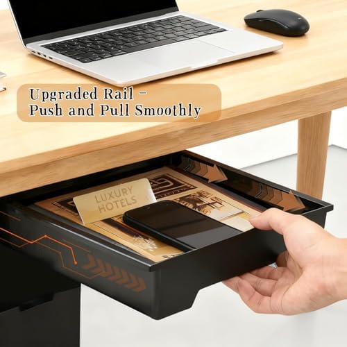 2 Pack 10.91"x 8.23" Under Desk Drawer Storage Organizer, Durable PC Material Self-Adhesive with Slide Out Rail, Hidden Hanging Desk Drawer for Office Supplies, Stationery, No Drilling Install, Black