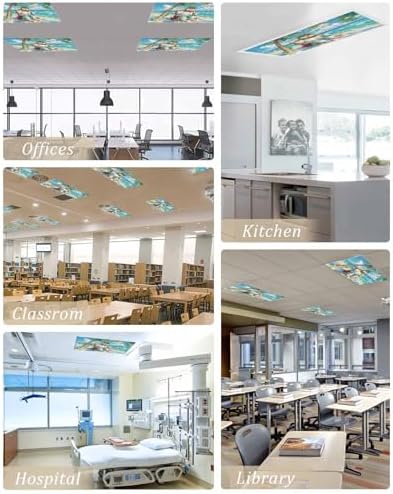 Christmas Magnetic Fluorescent Light Covers for Ceiling Lights 2 x 4 Feet,Beach Snowman Hawaii Tropical Tree Blue Green Office Classroom Kitchen Drop Ceiling Light Covers Filters Shade Panel 4 Packs