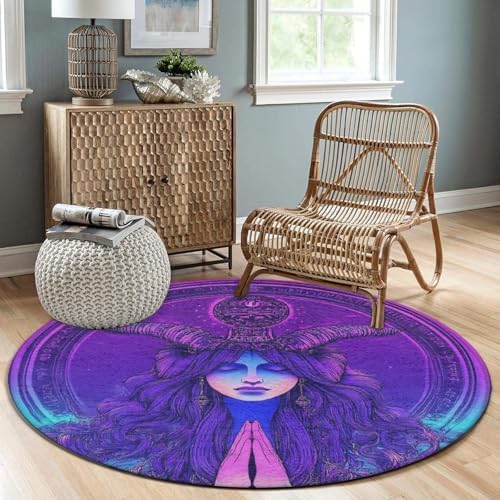 Large Round Area Rug Home Decor Modern Bathroom Rug Kitchen Office Circle Rug for Living Room Sofa Circle Cute Mat Twelve Constellations Aries Goddess Prayer Art, 36inch