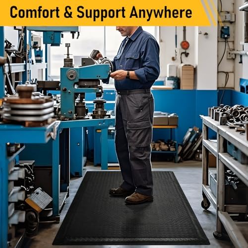 Nisorpa Anti Fatigue Mats Industrial 2' x 6' Ergonomic Standing Mat 15/16" Extra Thick Heavy Duty Commercial Diamond Plate Support Shop Floor Mat for Leg & Back Pain, Black