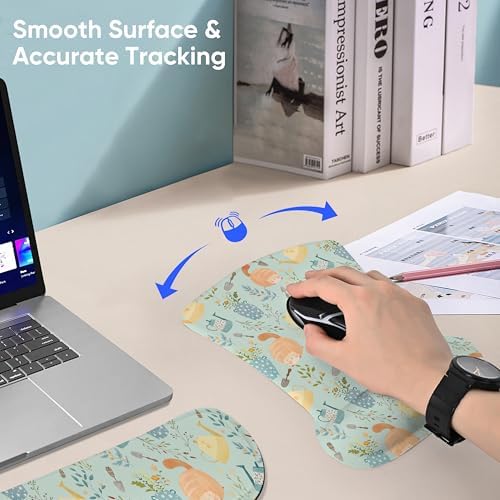 Ergonomic Memory Foam Keyboard Mouse Pad Set with Wrist Rest Support,Non-Slip Hand Wrist Cushion for Laptop/Notebook/Desktop/Computer/Gaming/Office,Easy Typing& Pain Relief (Ginger Cats)
