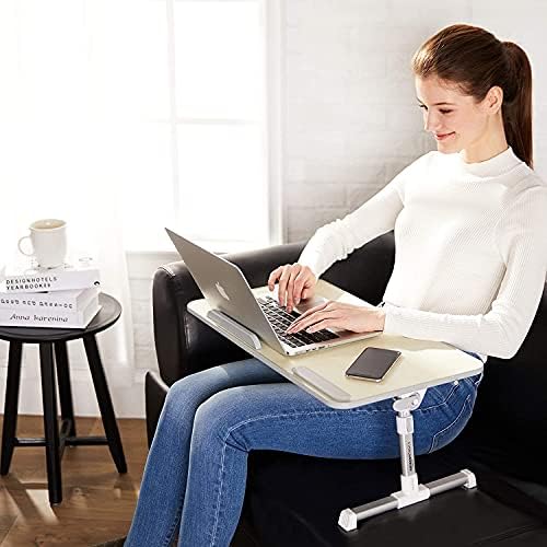 Amazon Basics Portable Foldable Adjustable Laptop Stand Tray Table Lap Desk for Bed and Couch, Fits up to 17-Inch Laptop, 12"x20", Cream