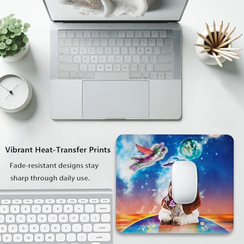 Cool Super Space Cat Mouse Pad, Funny Cosmic Animals Dog Fantasy Desk Mat