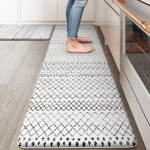 KIMODE Boho Kitchen Mats 2PCS,Anti Fatigue Geometric Kitchen Rugs Non Slip
