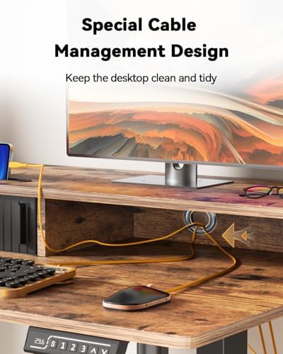JOY worker 35" Small Electric Adjustable Desk with Monitor Stand & Drawer