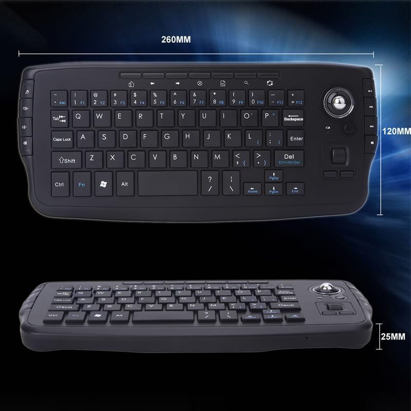 Mini Ergonomic Keyboard Trackball Air Mouse 1200dpi Function TV 2.4G Wireless Keyboard with trackball Mouse Keyboartd Combo for Lapotp PC TV Remote Controller HTPC (Black)