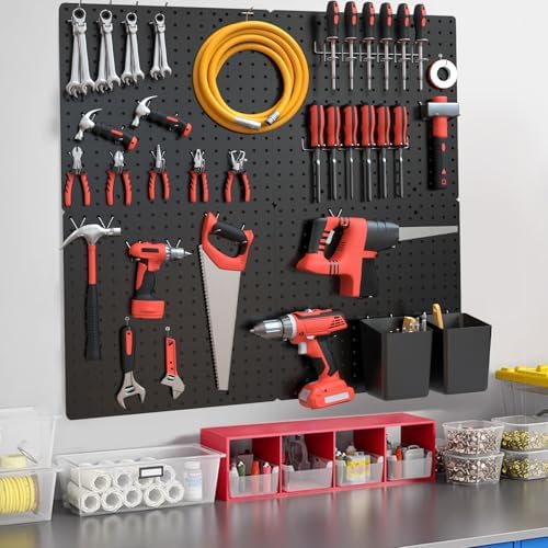 FZK Plastic Pegboard Wall Organizer Kit, 12x12, 4 Pack, Black