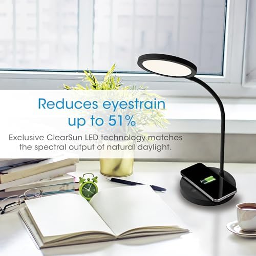 OttLite Good Housekeeping Circular Desk Lamp, Wireless Charging, Black