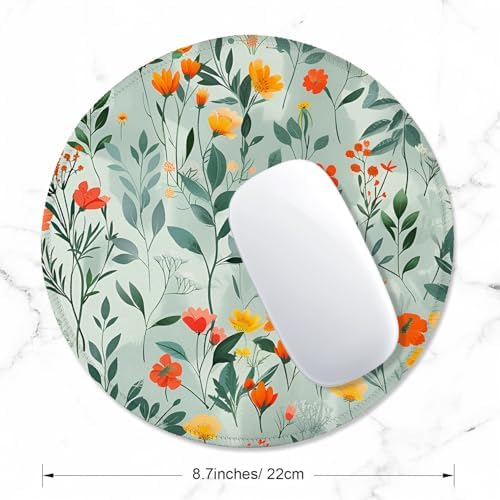 ITNRSIIET Round Mouse Pad with Stitched Edge Premium-Textured Waterproof Non-Slip Rubber Base Desktop Protection Mat Diameter 8.7 inches, Beautiful Flowers