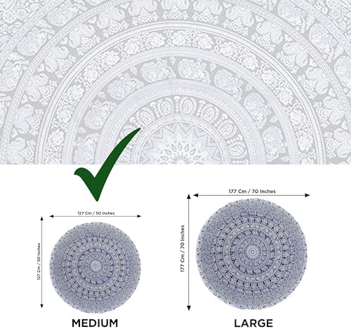 raajsee Black White Round Beach Tapestry Hippie/Boho Beach Blanket Mandala/Indian Cotton Throw - Round Tablecloth/Home Decor/Indie Rug Yoga Mat Meditation Picnic Rugs 127 CM / 50 INCHE Circle