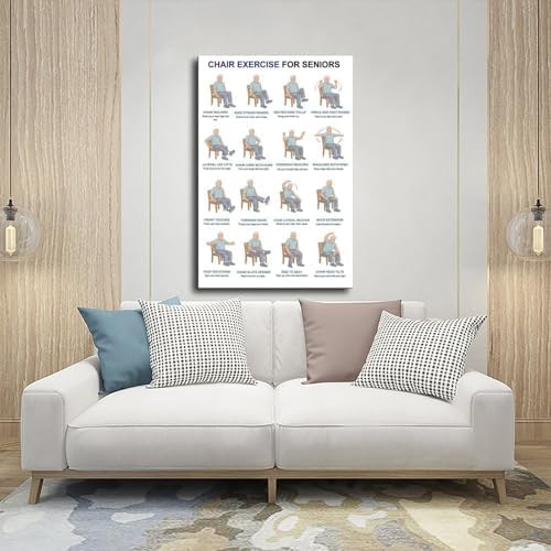 Printable Chair Exercises for Seniorss Chair Exercises for The Elderly Exercise Chart Seniors Canvas Poster Bedroom Decor Room Decor Frame 24x36inch