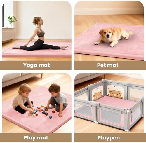1.3" Thick Baby Play Mat for Floor,71x79 Ultra Soft Elasti-Foam Mat（Pink）