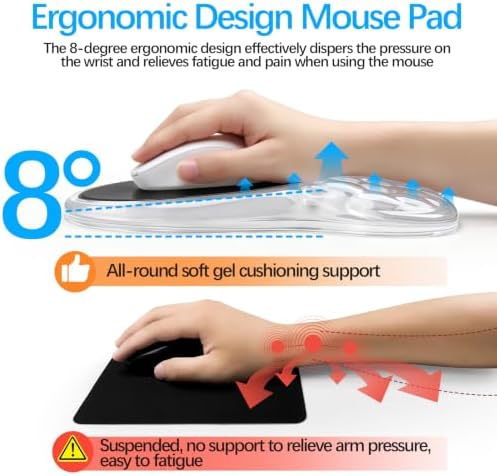 Clear Ergonomic Mouse Pad Wrist Support with Massage Design, Wrist Rest Pain Relief Mousepad with Gel&Non-Slip Silicone Base, Mouse Pads for Wireless Mouse & Desk